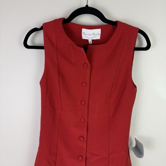 Charles Henry Red Button Front Mini Dress Sleeveless Party Cocktail XS - Picture 3 of 10